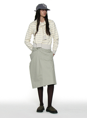 不对称垂褶片式中长裙 PARTIMENTO 高密度棉斜纹水洗质感半身裙