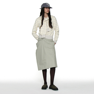 高密度棉斜纹水洗质感半身裙 PARTIMENTO 不对称垂褶片式 中长裙