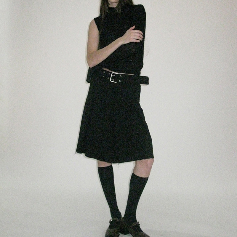 短裙A百搭休闲百褶腰带半身裙