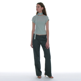 T恤 25SS国内现货显瘦百搭拼接围巾短袖 甜美减龄飘带 PARTIMENTO