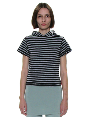 时尚百搭连帽短袖T恤 韩国正品 PARTIMENTO 修身短款双口袋上衣潮