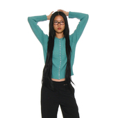 宽罗纹纽扣针织开衫 羊毛混纺毛衣 圆领半短款 韩国正品 PARTIMENTO