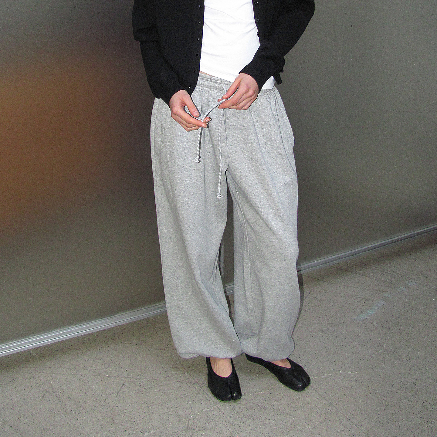 纯棉水洗毛圈布中腰抽绳卫裤 PARTIMENTO 宽版阔腿裤型复古休闲裤