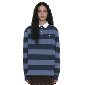 复古POLO衫 条纹拼接翻领宽松长袖 女 PARTIMENTO 经典 T恤 韩国正品