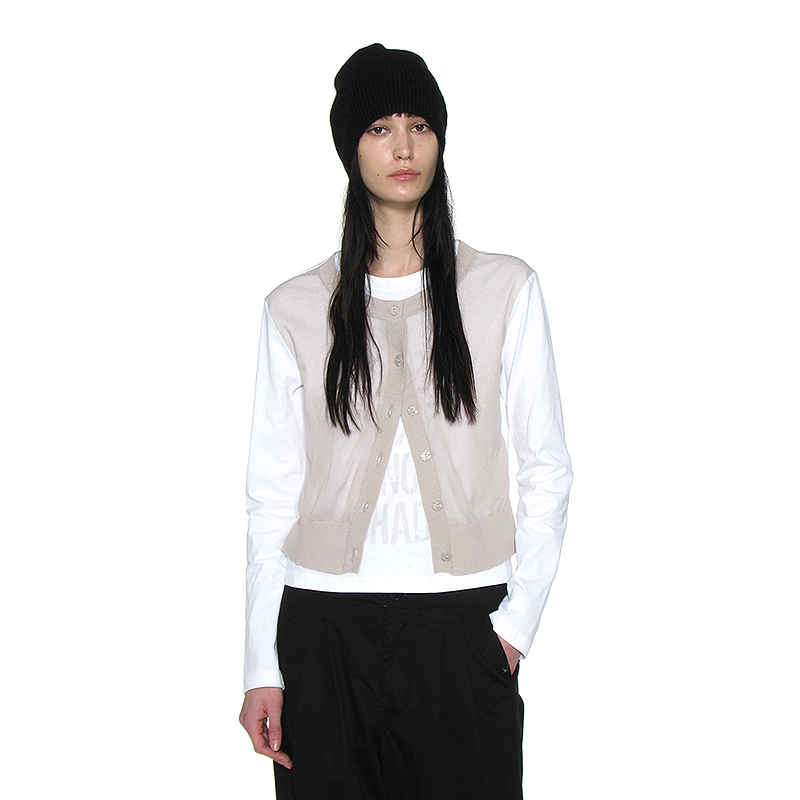 针织开衫一体式假两件长袖T恤