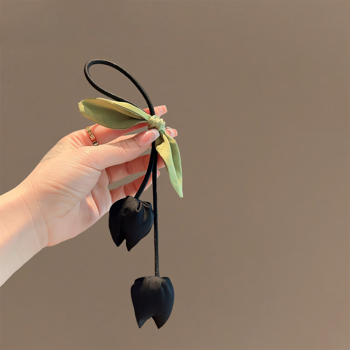 设计师款韩国手工花苞丝带发绳温柔扎发2024新款新中式花朵发圈女