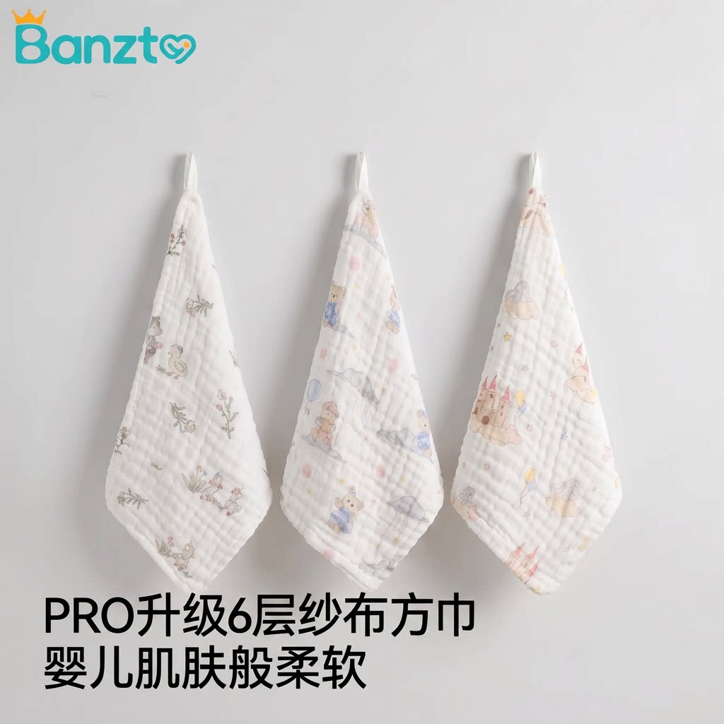 纯棉六层纱布高密手帕儿童毛巾25*50cm超软新生儿洗脸毛巾25*25