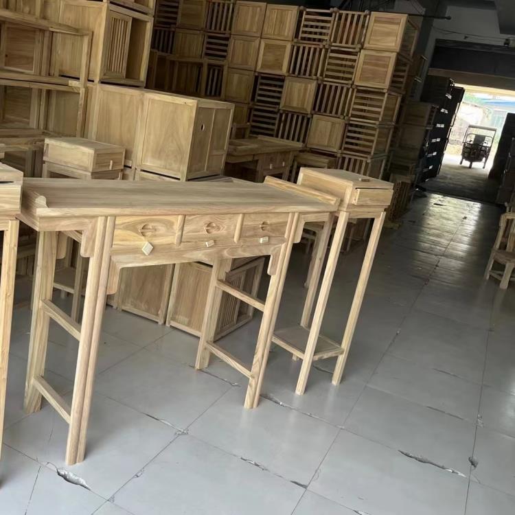 新中式全实木玄关台桌白茬老榆木条案白胚白坯贡桌端景台现代简约