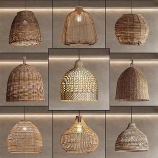 简约风格 藤编吊灯侘寂风饭厅民宿茶室定制餐厅餐饮店创意专用灯具