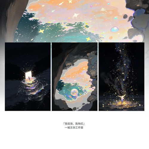 「我绽放，我绚烂」原创明信片插画贺卡礼物烟花浪漫夜晚闪光文艺