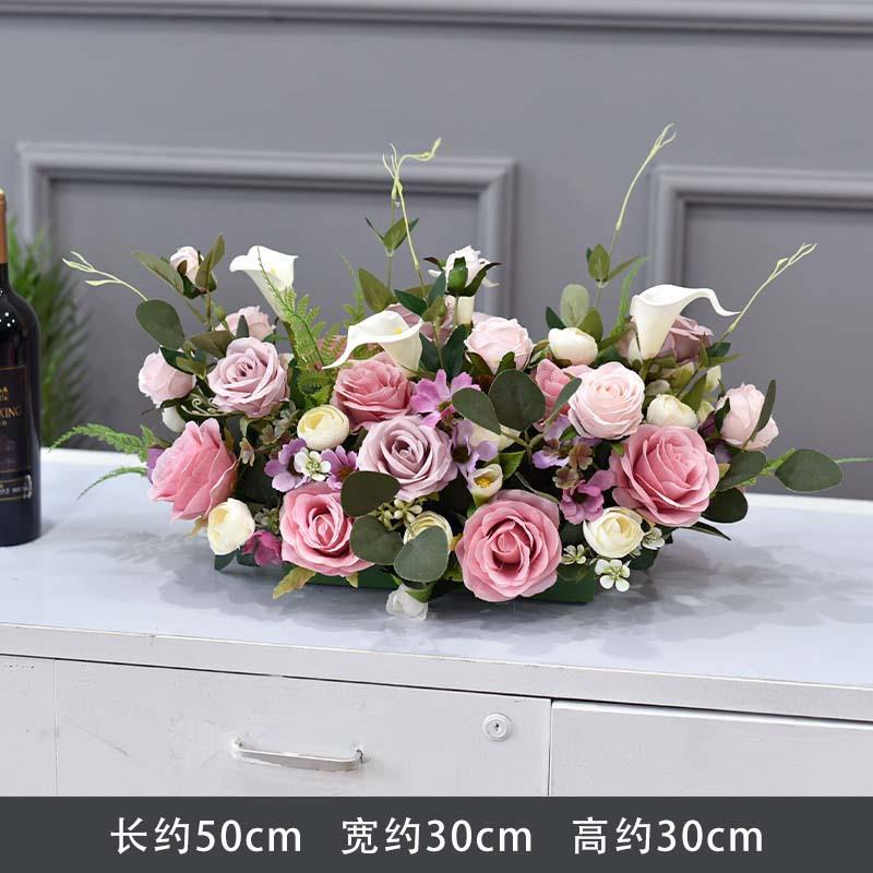 酒店餐厅餐桌花摆花婚礼宴会仿真花装饰长桌花会议室桌面假花摆设