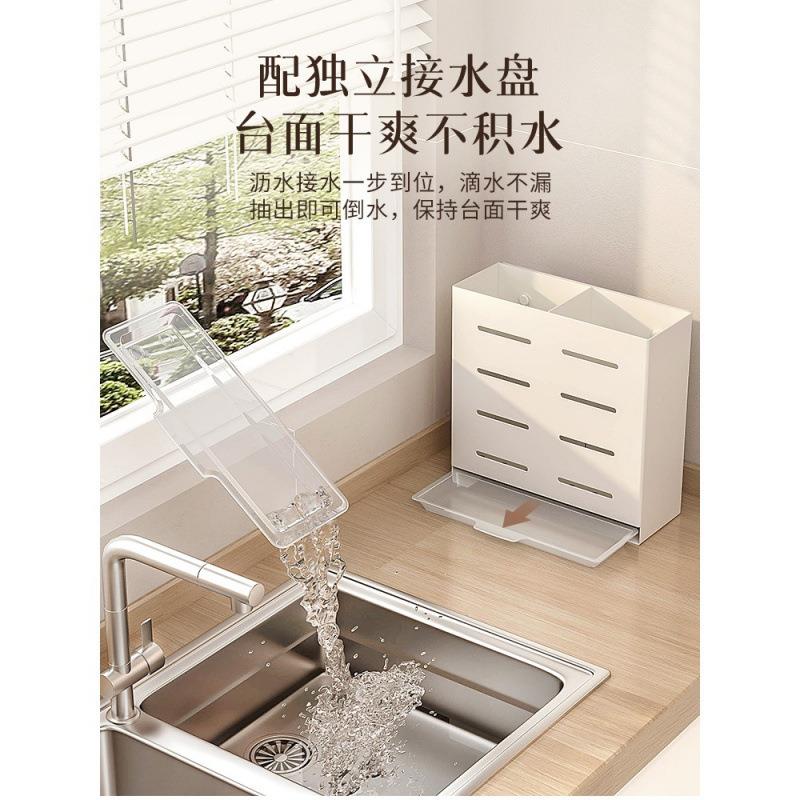 不锈钢筷笼家用壁挂厨房快子篓筷子筒勺子收纳盒免打孔沥水置物架