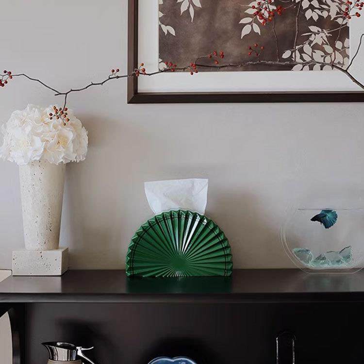 现代轻奢高档扇子纸巾盒创意摆件样板间酒店民宿客厅茶几家居装饰