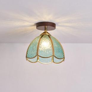 法式 中古走廊灯过道吸顶灯复古蒂凡尼胡桃木玄关阳台衣帽间田园灯