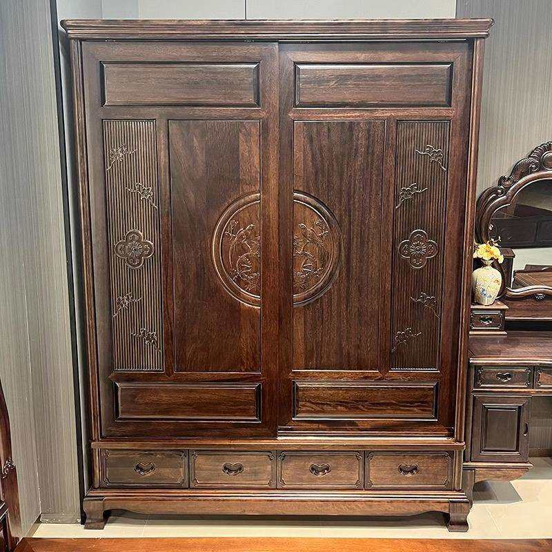 南美紫檀木推拉移门衣柜古典中式卧室家用全实木家具传统复古衣橱