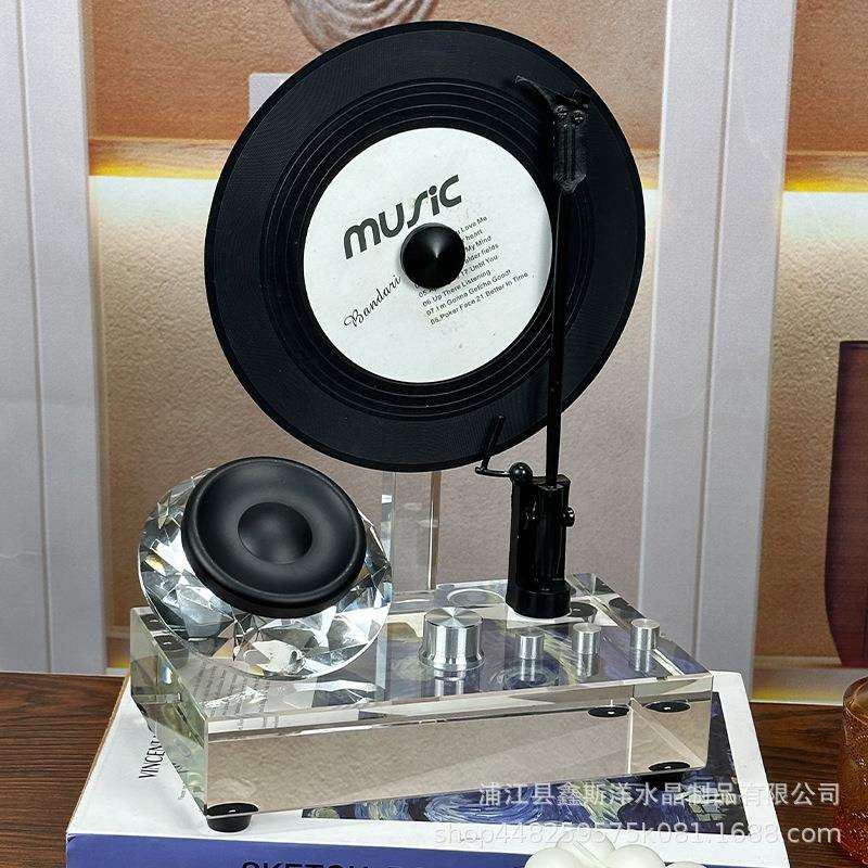 轻奢水晶听筒立体留声机摆件样板房售楼部民宿客厅家居软装家饰