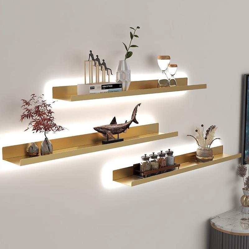 现代简约防掉落隔板发光墙上置物架模型装饰U型不锈钢展示置物架