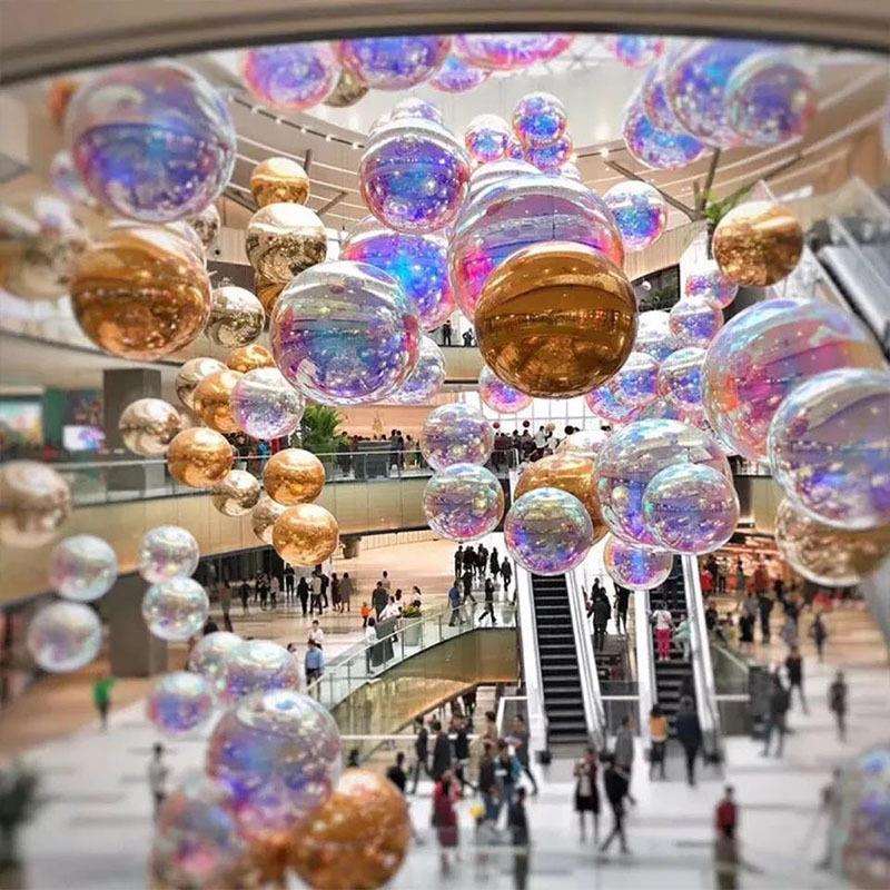 双层充气彩色炫彩pvc镜面球反射商场酒吧圣诞装饰舞台反光球气模