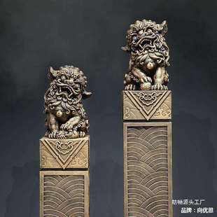 中式仿石雕狮子栓马柱别墅民宿门口庭院花园貔貅麒麟装饰摆件