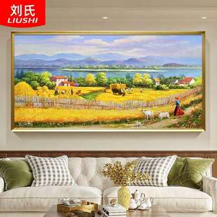 丰衣足食手绘油画客厅风景装饰画梵高丰收壁画金色麦田挂画高级感