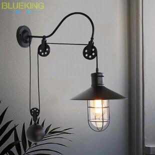 北欧复古玻璃罩黑色装饰升降壁灯船坞过道灯墙壁灯工业风铁艺灯具