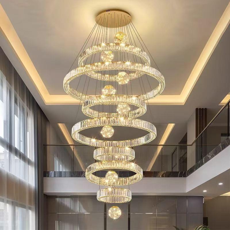 别墅复式楼大吊灯现代简约挑空楼中楼客厅吊灯挑高梯间水晶灯