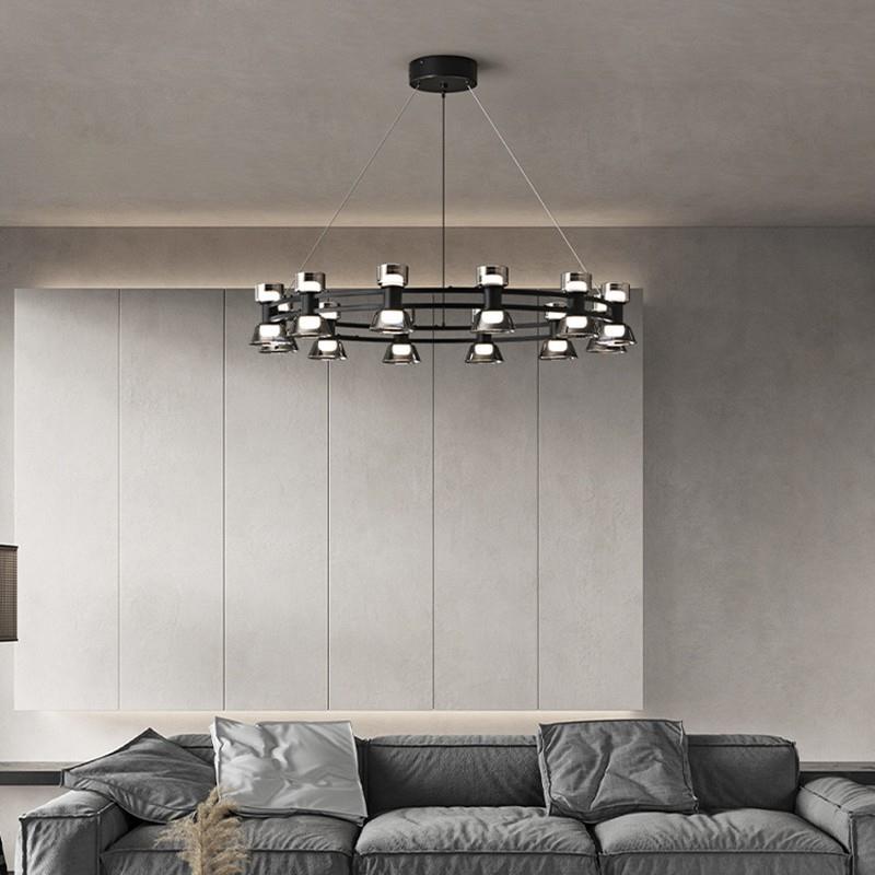 电商供货意式轻奢客厅圆环吊灯设计师现代别墅样板房全铜玻璃灯具