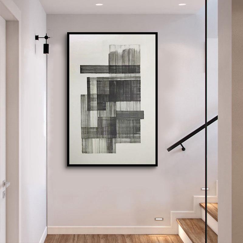 工厂玄关装饰画竖版现代简约手绘油画几何抽象挂画走廊软装艺术画