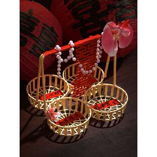 结婚客厅茶几装饰早生贵子果盘提篮喜字摆件婚房干果盒敬茶桌布置