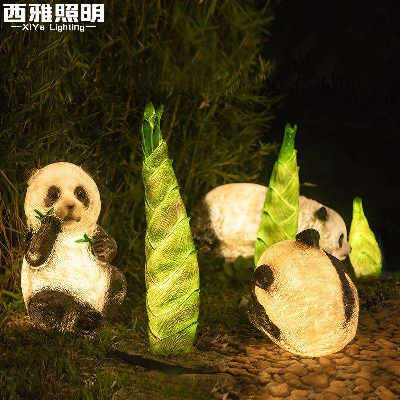 仿真熊猫灯玻璃钢户外发光动物灯雕塑园林景观小品灯庭院草坪灯