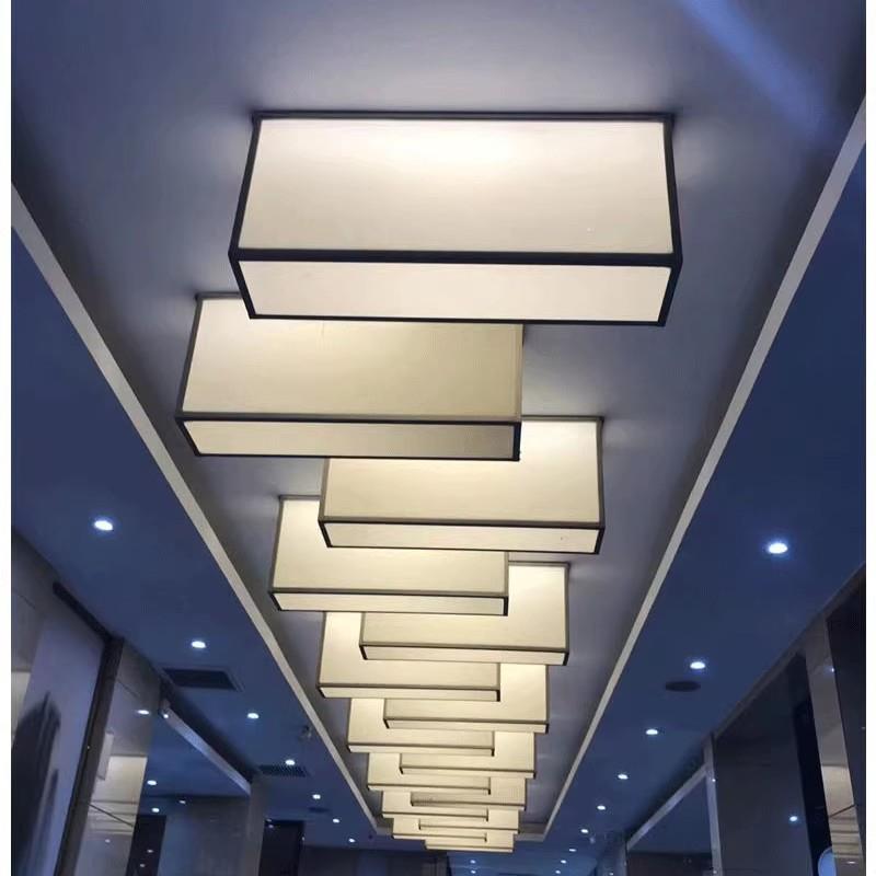 设计师工程布艺吊灯会议大厅餐厅正方形灯罩吸顶灯火锅店大堂灯具
