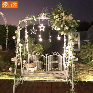 百界铁艺双人秋千儿童室外摇篮庭院阳台吊椅户外草坪活动摄影道具