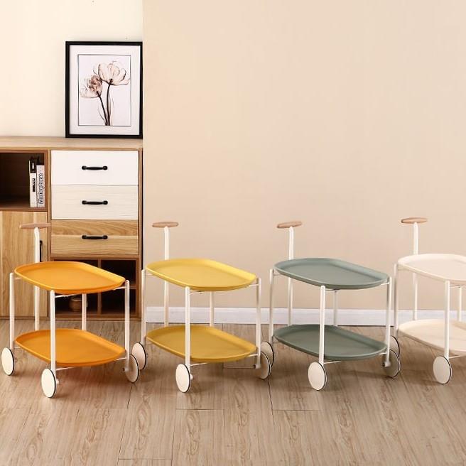 北欧沙发边几可移动带轮置物架网红奶油风客厅小推车双层置物架