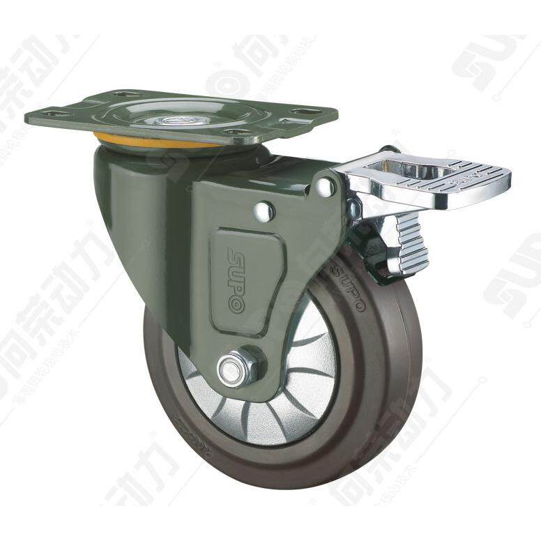SUPO/向荣动力 4寸 橡胶 静音 带双刹车万向脚轮J03S-01A-100-521
