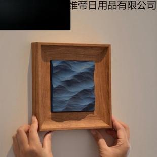 木雕海浪立体挂画木雕小摆件电视柜摆件正方形卧室桌面装饰画手工