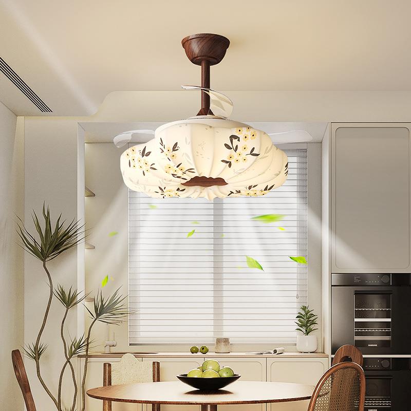 宋代美学实木风扇吊灯一体全光谱护眼LED灯具2025新款风扇吸顶灯