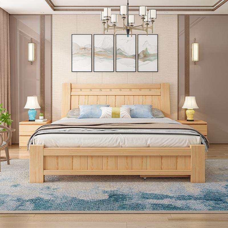 全实木床现代简约主卧1米8双人床1.5m单人床出租屋经济型实木床架