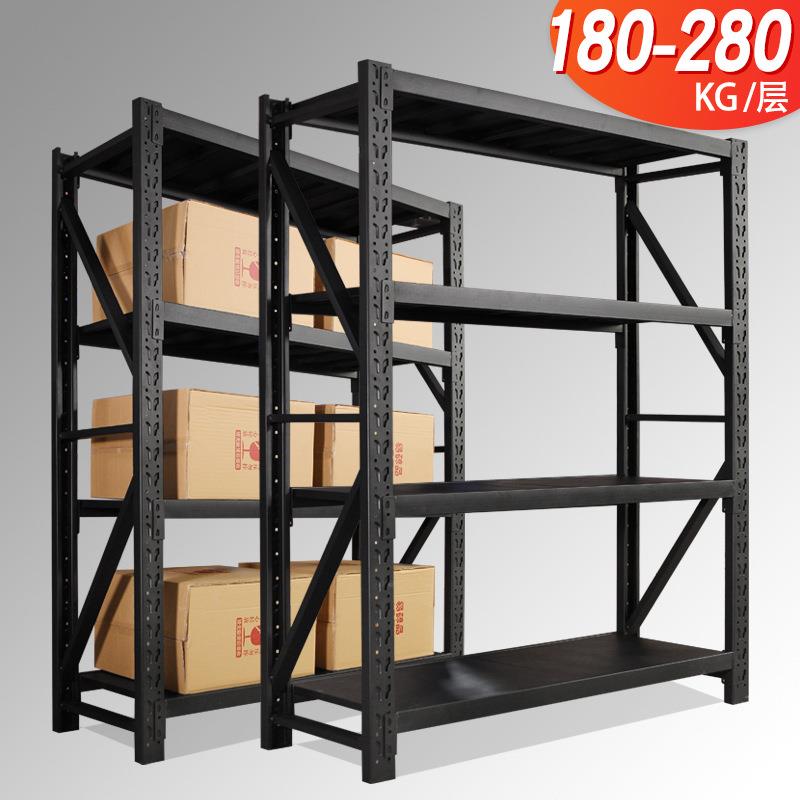 加厚磨砂黑色货架轻中型仓储架服装仓库金属五金货物架置物收纳