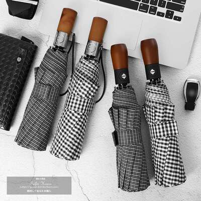 男士简约商务细格子大伞面防风暴雨伞三折自动伞晴雨两用双人伞女