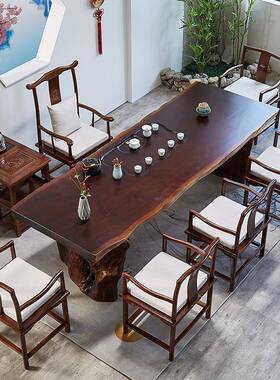 新中仿实木茶台式桌大厅TYA大板古禅会客意茶桌接待室洽谈茶桌椅