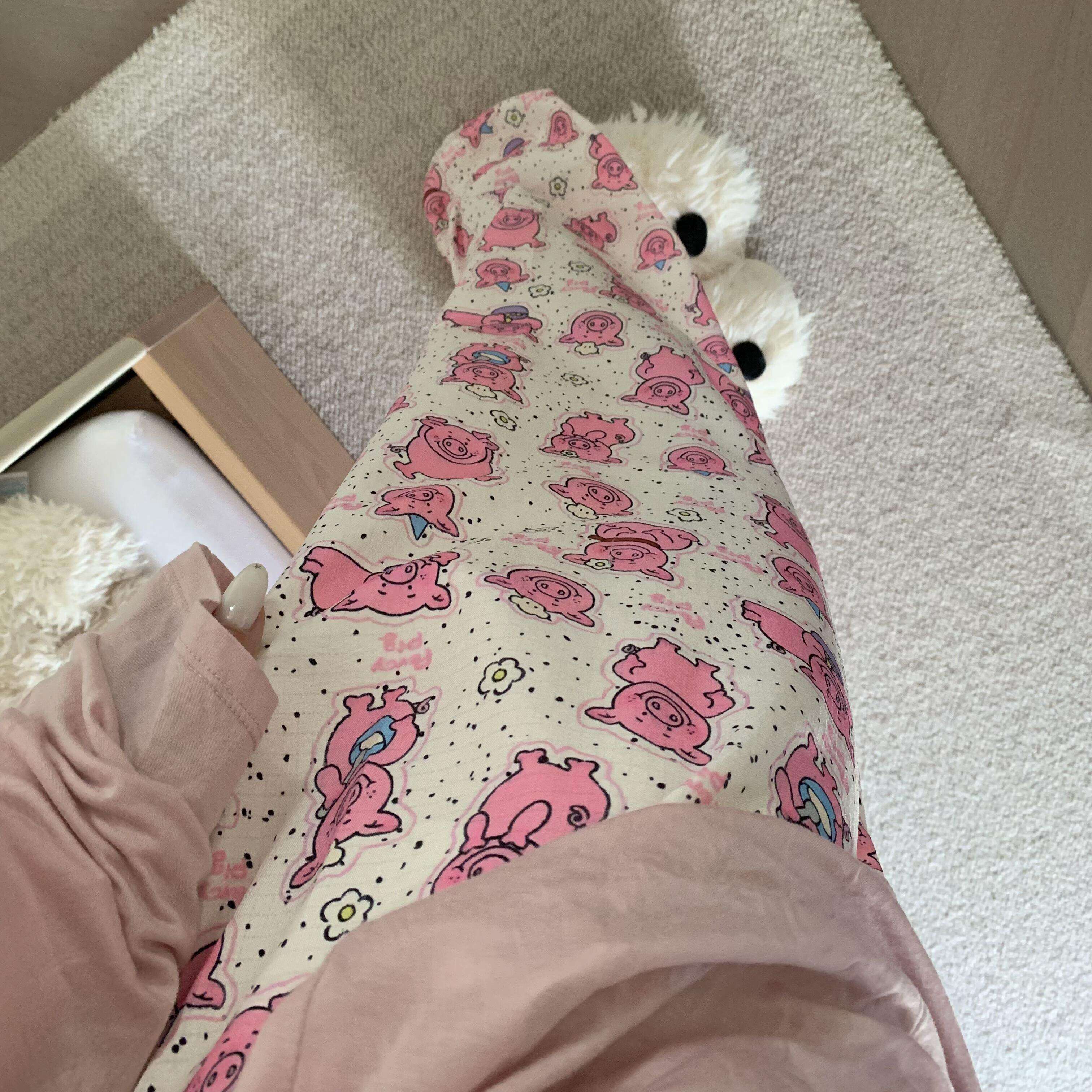 玛莎猪遛弯裤粉色裤子女款夏薄款可爱裤宽松慵懒风可外穿凉凉裤