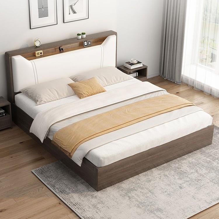 实木床双人1.8x2米主卧现代简约家用1.5米小户型出租房1.2m单人床