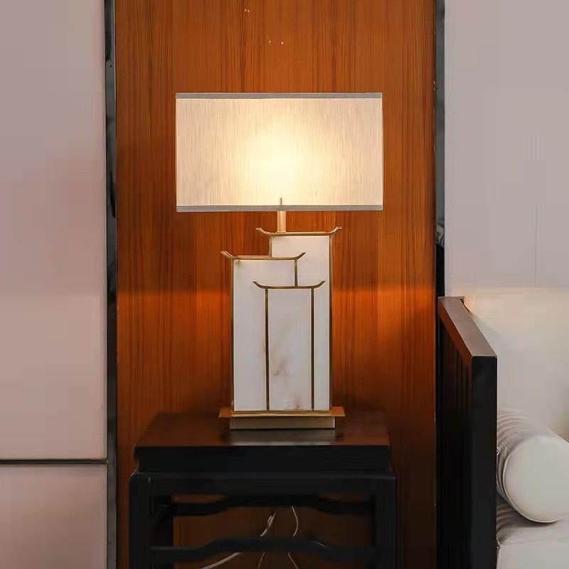 新中式客厅书房简约天然方形云石台灯bed lamp