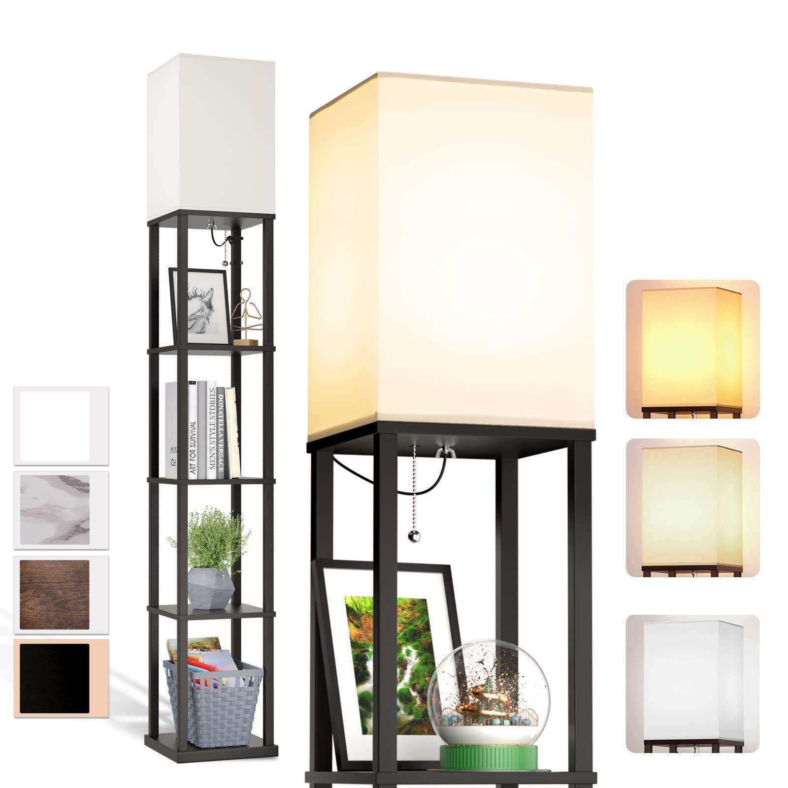 跨境落地灯带架子现代方形立灯客厅和卧室的角落展示书架灯美规插