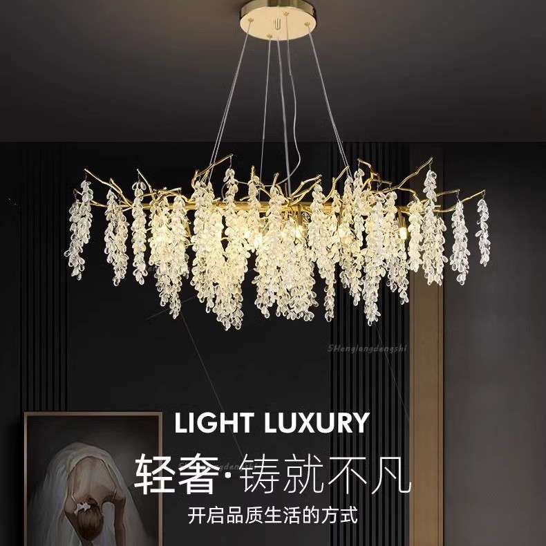 现代简约客厅吊灯铝质水晶卧室灯轻奢大气餐厅灯具新款室内艺术灯