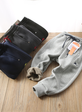 加绒加厚儿童运动裤男童束脚卫裤保暖休闲裤多色-LY25616