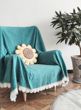 单人沙发盖布套罩垫皮沙发巾全盖毯ins风通用防猫抓简约现代橙色