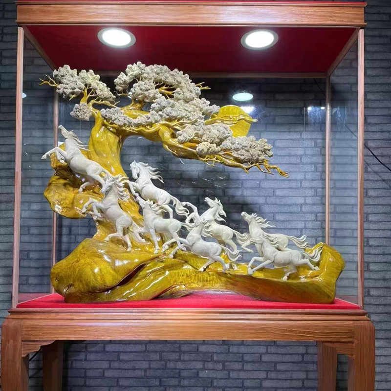根雕木雕大型摆件八骏马万马山水崖柏金丝楠送礼家居公司开业摆件图片