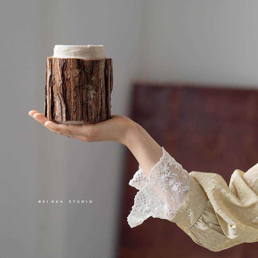 创意复古树皮花瓶摆件 餐桌客厅插花玄关电视柜天然干花花束装饰