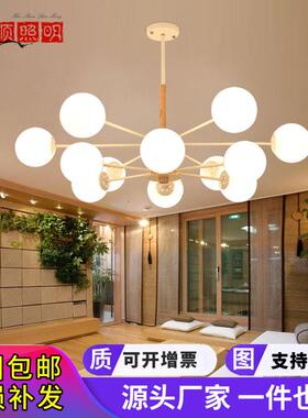 北欧魔豆吊灯简约风格卧室灯具创意个性餐厅设计师客厅木艺玻璃罩